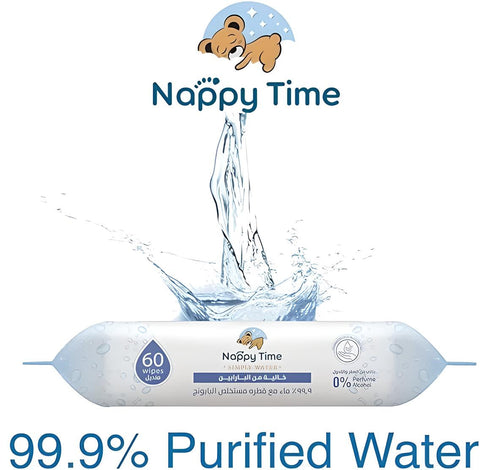 Nappy Time Baby Wipes 99.9% pure water with Chamomile extract 60 Wipes - Per Pack