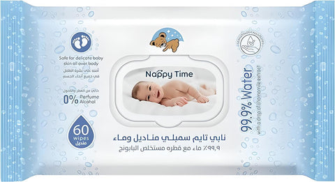 Nappy Time Baby Wipes 99.9% pure water with Chamomile extract 60 Wipes - Per Pack