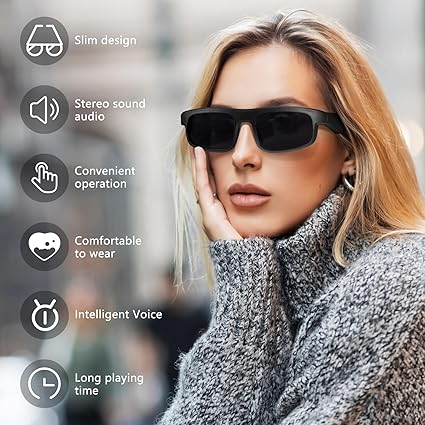 Smart Glasses, Polarized Bluetooth Sunglasses with Speaker, Voice Assistant, Open Ear, UV