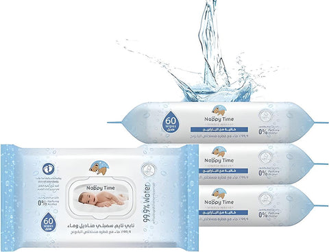 Nappy Time Baby Wipes 99.9% pure water with Chamomile extract 60 Wipes - Per Pack