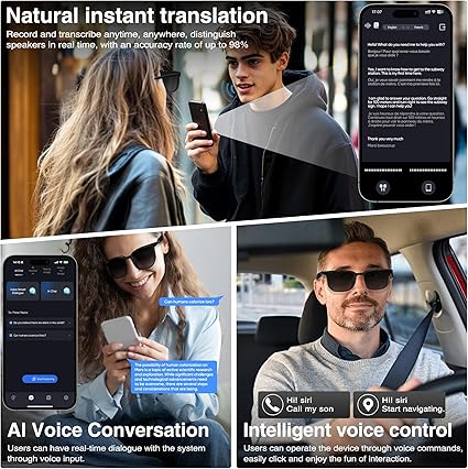 Smart Glasses with AI, Bluetooth Glasses with 110+ Translation