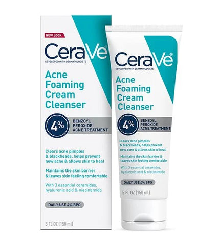 Acne Foaming Cream Cleanser with 4% BPO for Acne Prone Skin